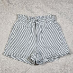 ZARA Striped High-Waisted Paper Bag Jean Shorts